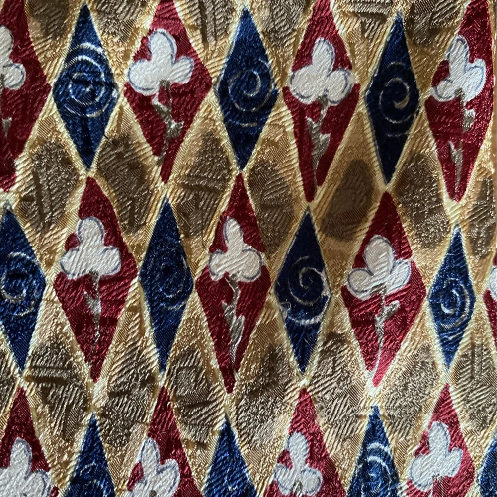 Ermenegildo Zegna Red Blue Gold Diamond Floral Italian Silk Tie